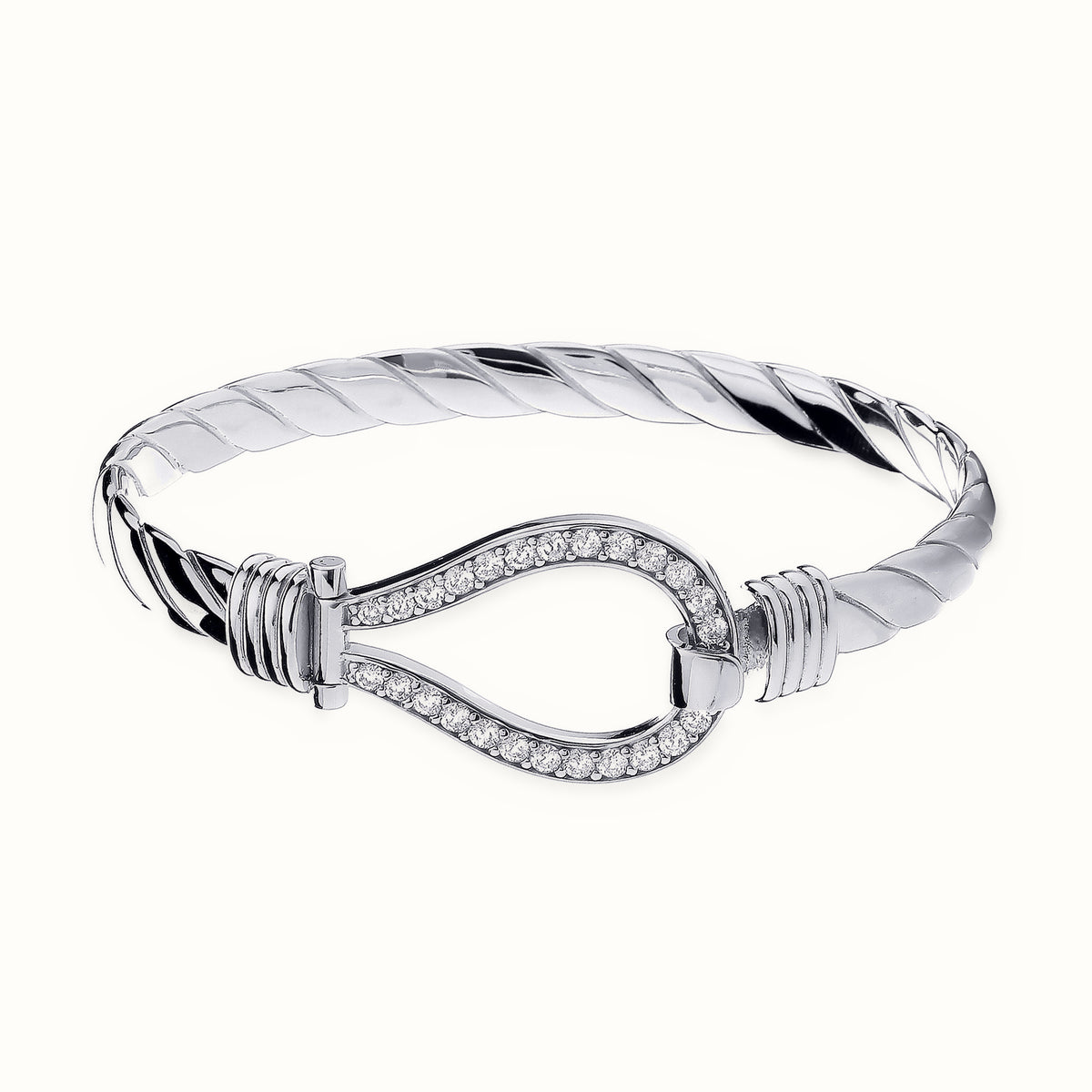 Sterling Silver Gents CZ Set Twisted Wire Stirrup Bangle – ABG068