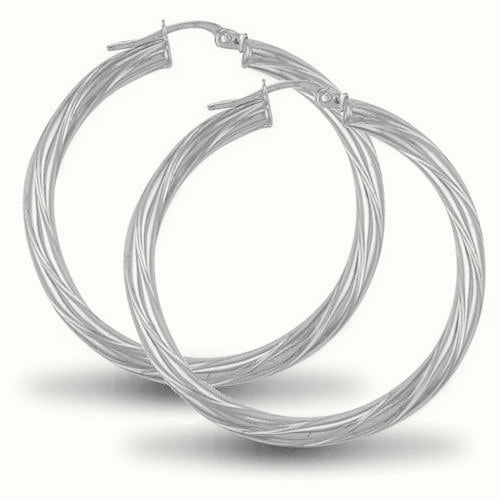 Sterling Silver 3mm round-tube twisted creole Hoop Earrings – AER001E