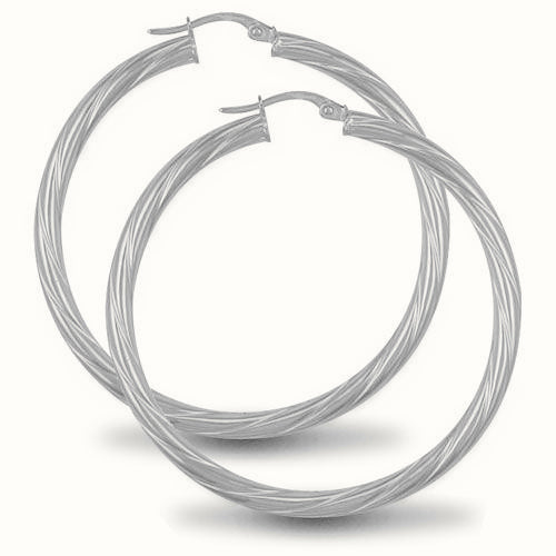 Sterling Silver 3mm round-tube twisted creole Hoop Earrings – AER001F