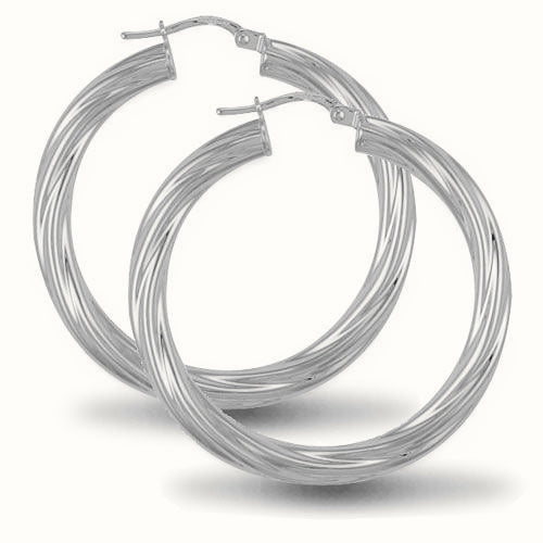 Sterling Silver 4mm round-tube twisted creole Hoop Earrings – AER002D