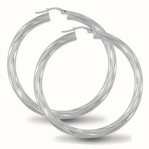 Sterling Silver 4mm round-tube twisted creole Hoop Earrings – AER002E