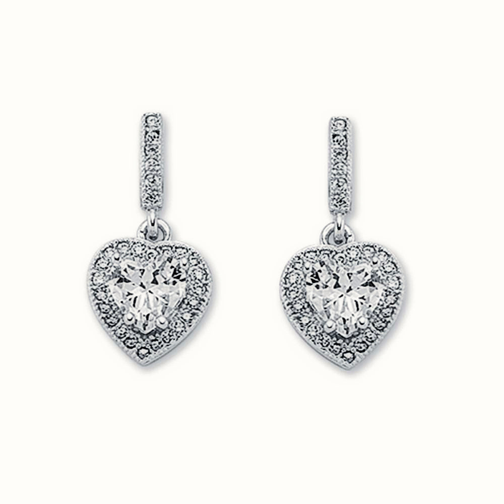 Sterling Silver CZ Set Heart Shape Cluster Stud Drop Earrings – AER133