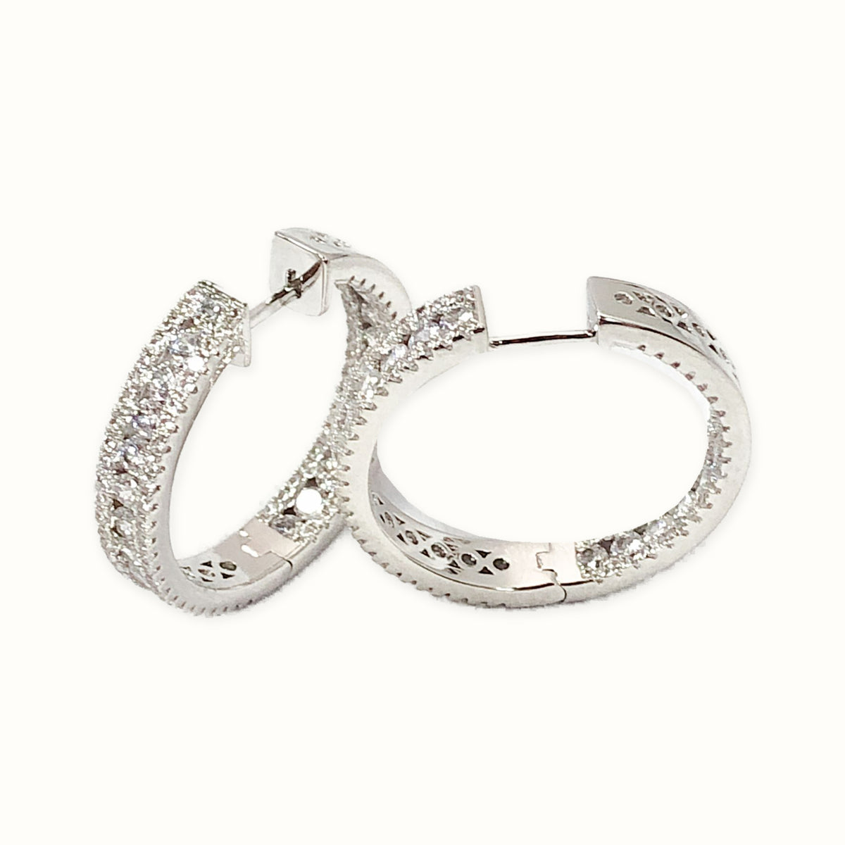 Sterling Silver CZ Set Hoop Earrings 27mm – AER146