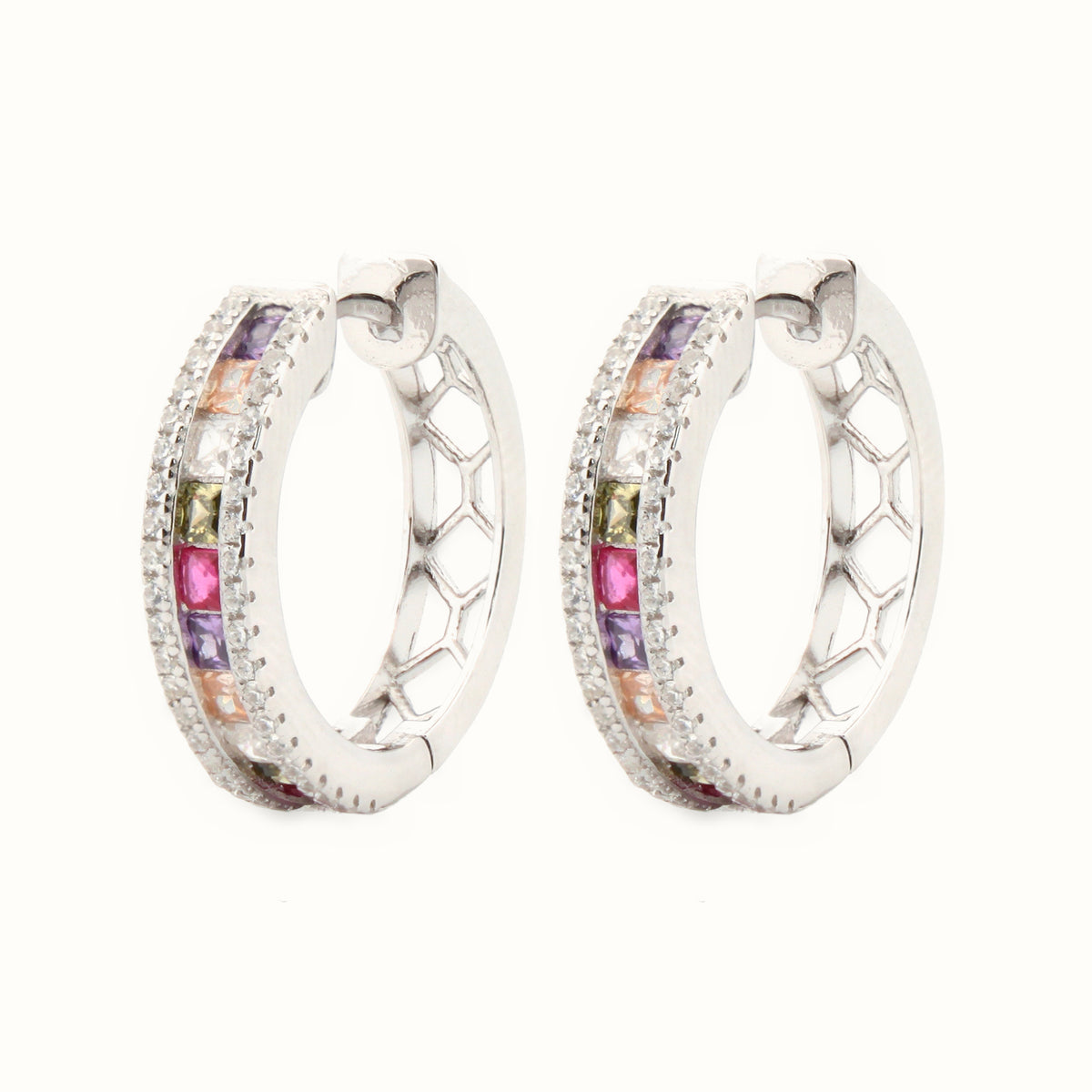 Sterling Silver Rhodium Plated Multri Col CZ Set Earrings – AER153