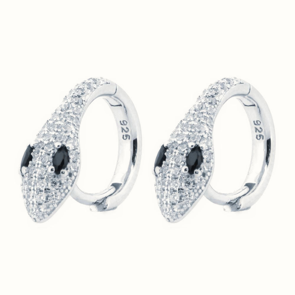 Sterling Silver Rhodium Plated CZ Set Snake Earrings – AER155