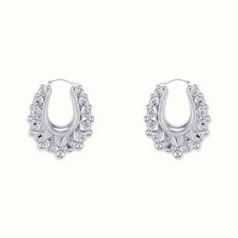 Sterling Silver Oval Spiked Creole Earrings – AER178A