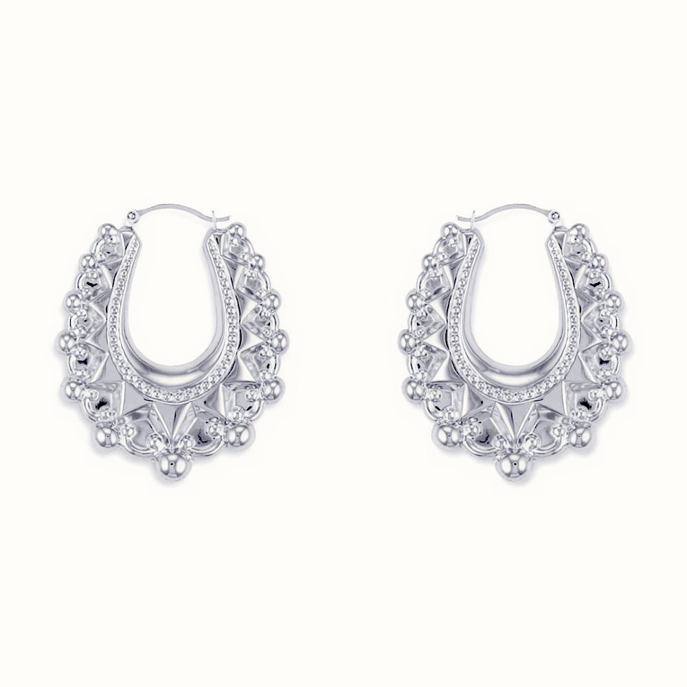 Sterling Silver Oval Spiked Creole Earrings – AER178B