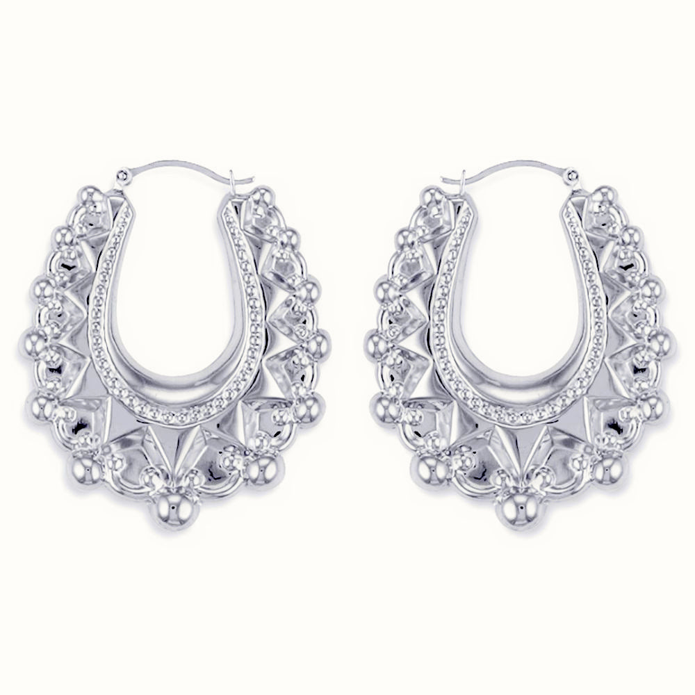 Sterling Silver Oval Spiked Creole Earrings – AER178C