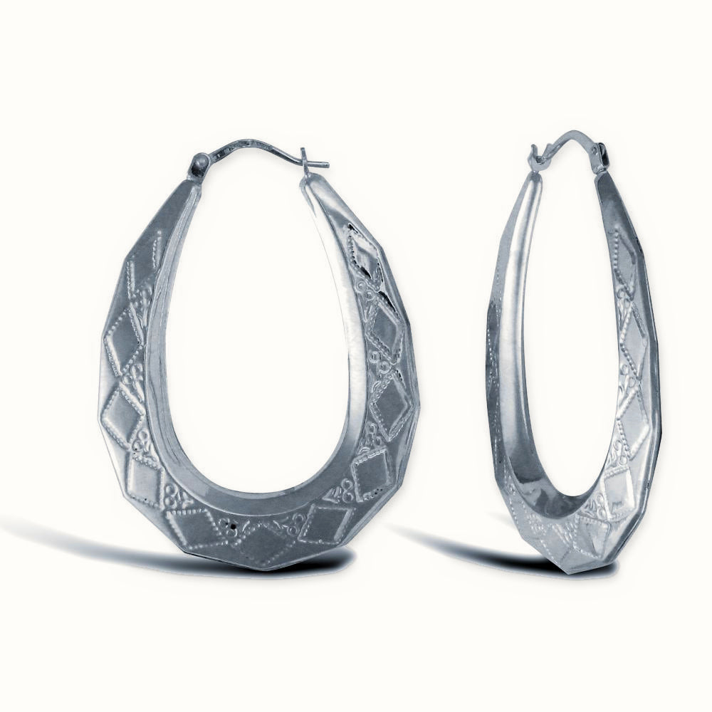 Sterling Silver pear-shaped Diamond Cut creole earrings – AER179A