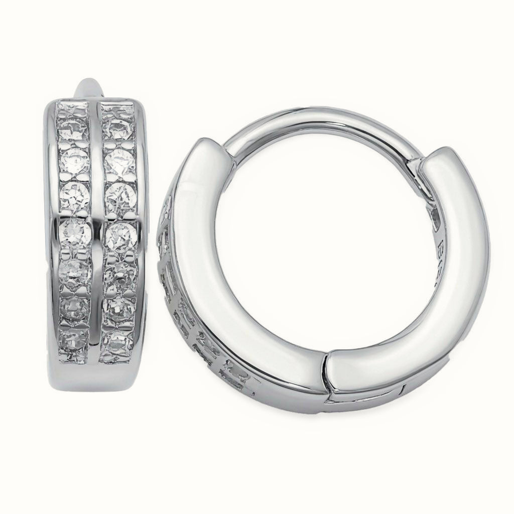Sterling Silver Double Row CZ Hoop Earrings – AER208