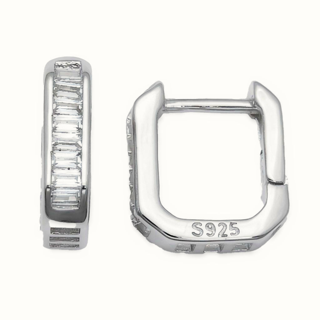 Sterling Silver Baguette CZ Square Hoops – AER214
