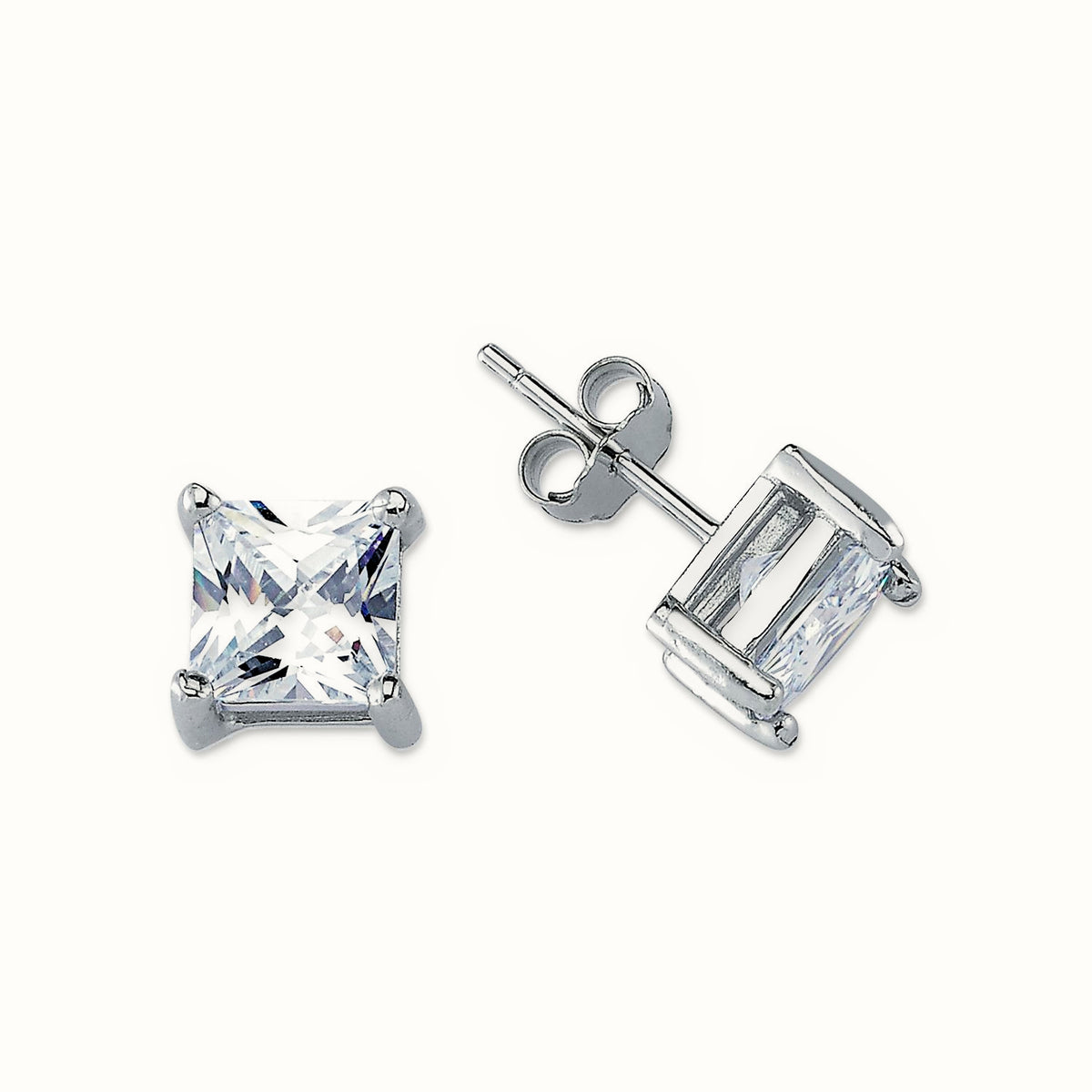 Sterling Silver 7mm CZ Set Stud Earrings Square – AES056B