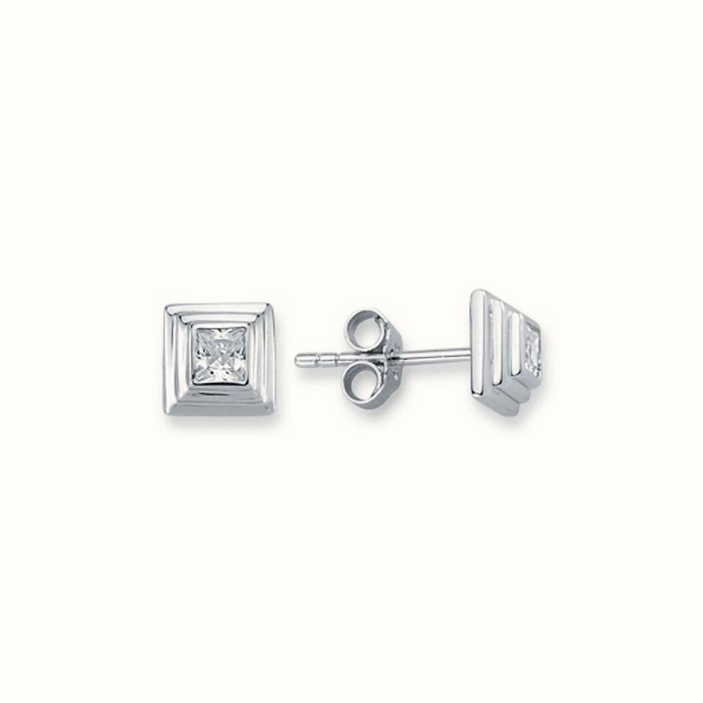 Sterling SilverTiered Wedding Cake Solitare 5mm Square CZ Set Stud Earrings – AES116B