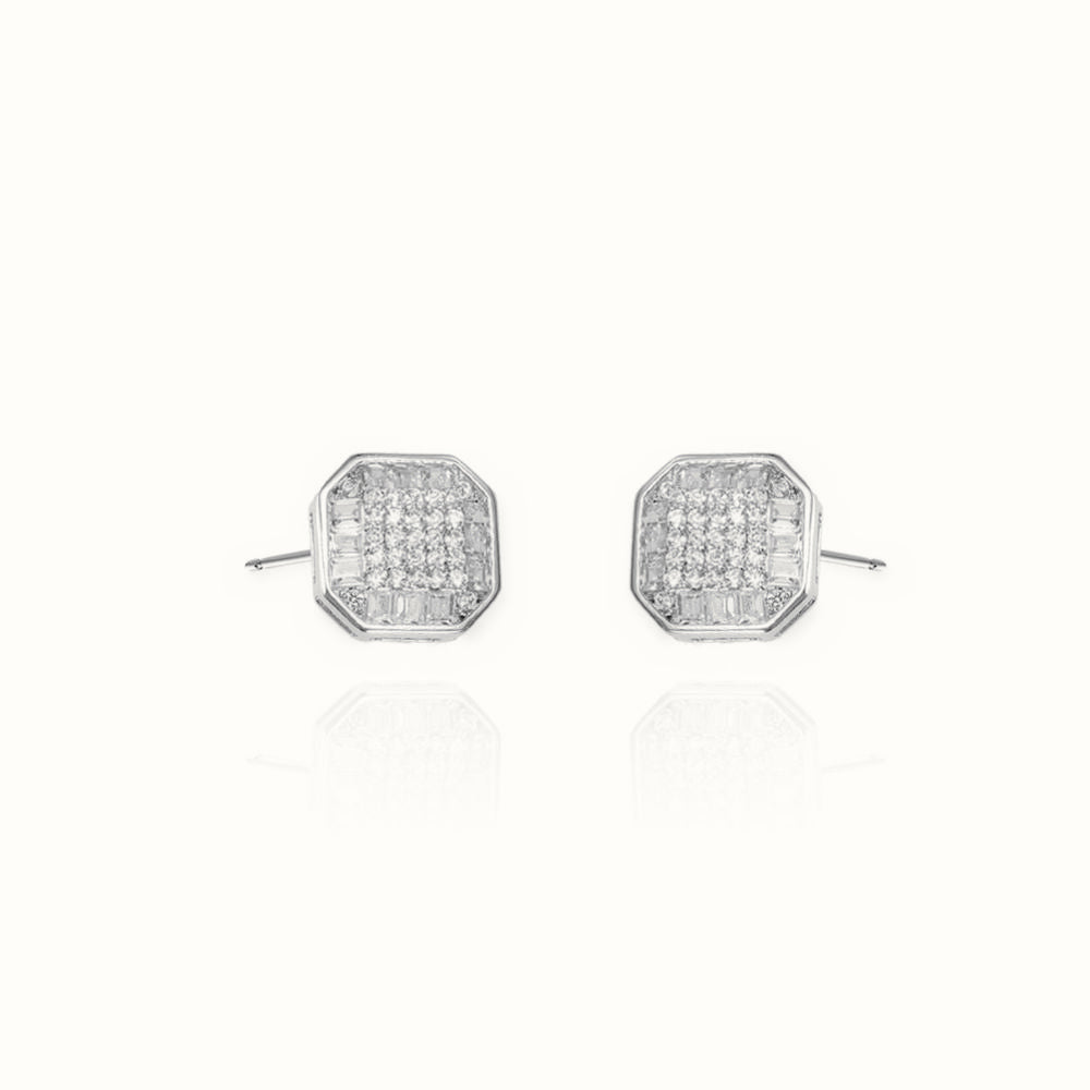 Sterling Silver CZ Brilliant and Baguette Cut Stud Earrings – AES128