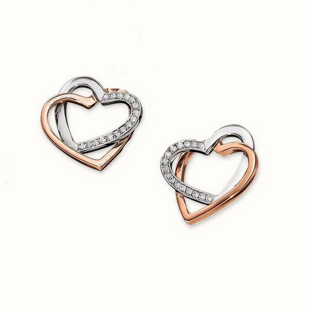 Sterling Silver Bi Colour CZ Set Double Heart Stud Earrings – AES132