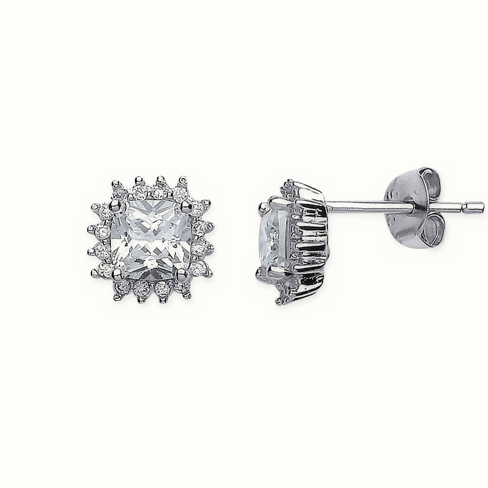 Sterling Silver Square CZ Set Cluster Stud Earrings – AES137