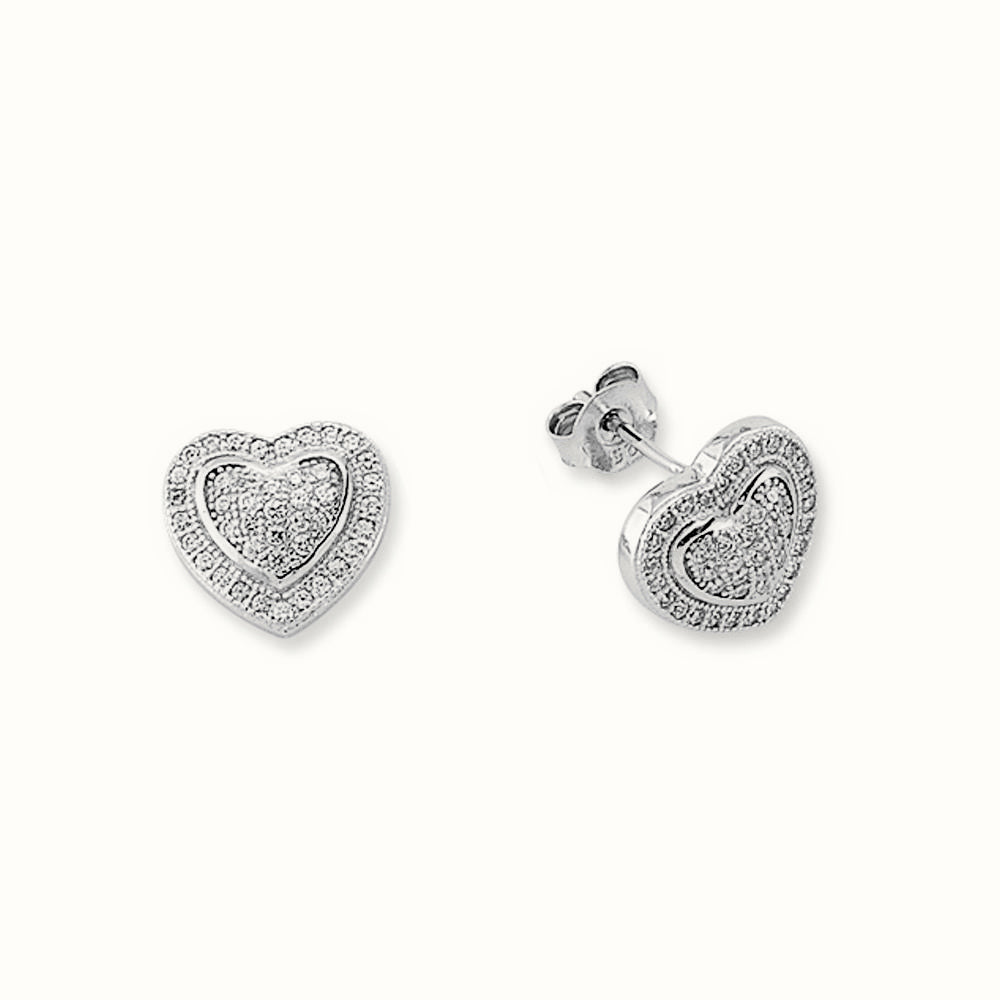 Sterling Silver CZ Set Heart Stud Earrings – AES139