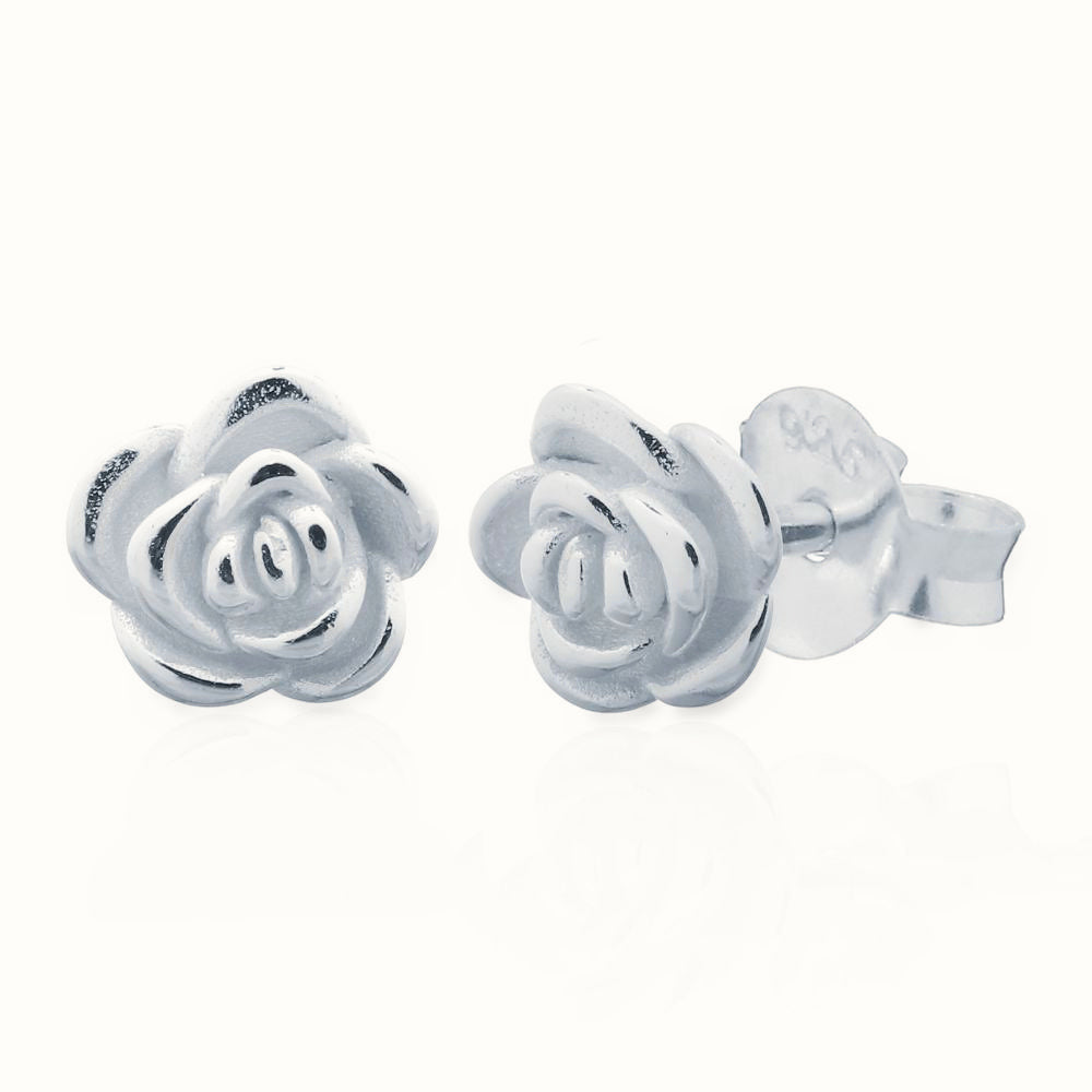 Sterling Silver Rose Stud Earrings – AES150