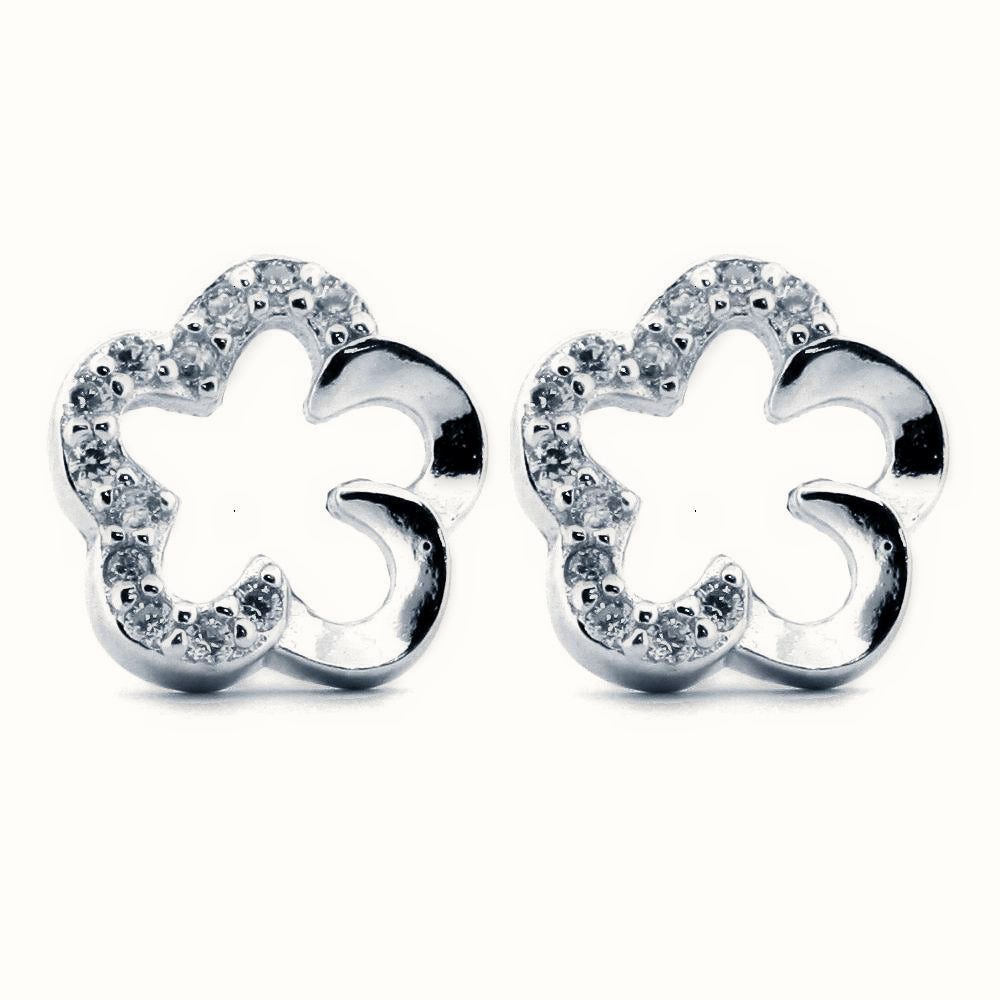 Sterling Silver Rhodium Plated CZ Set Clover Stud Earrings – AES171