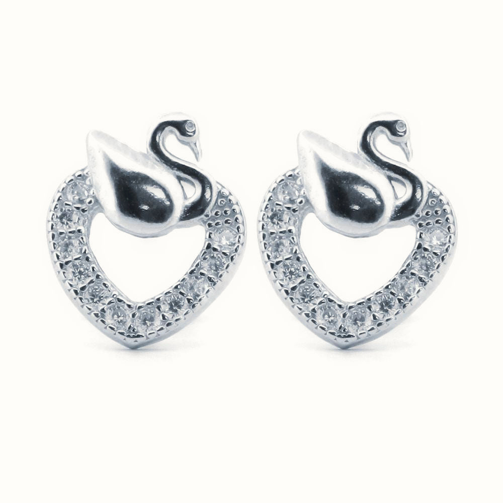 Sterling Silver Rhodium Plated CZ Set Heart Stud Earrings – AES173