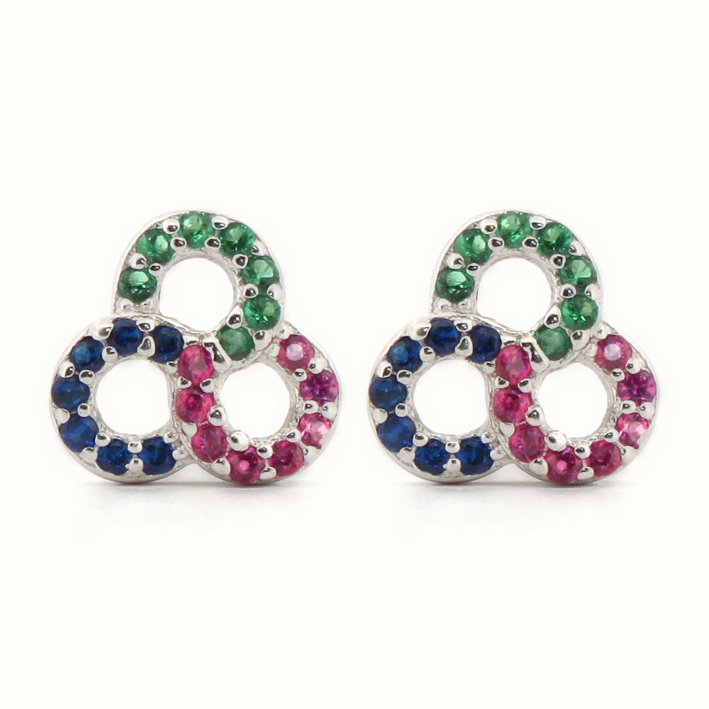 Sterling Silver Rhodium Plated Multi Col CZ Stud Earrings – AES174