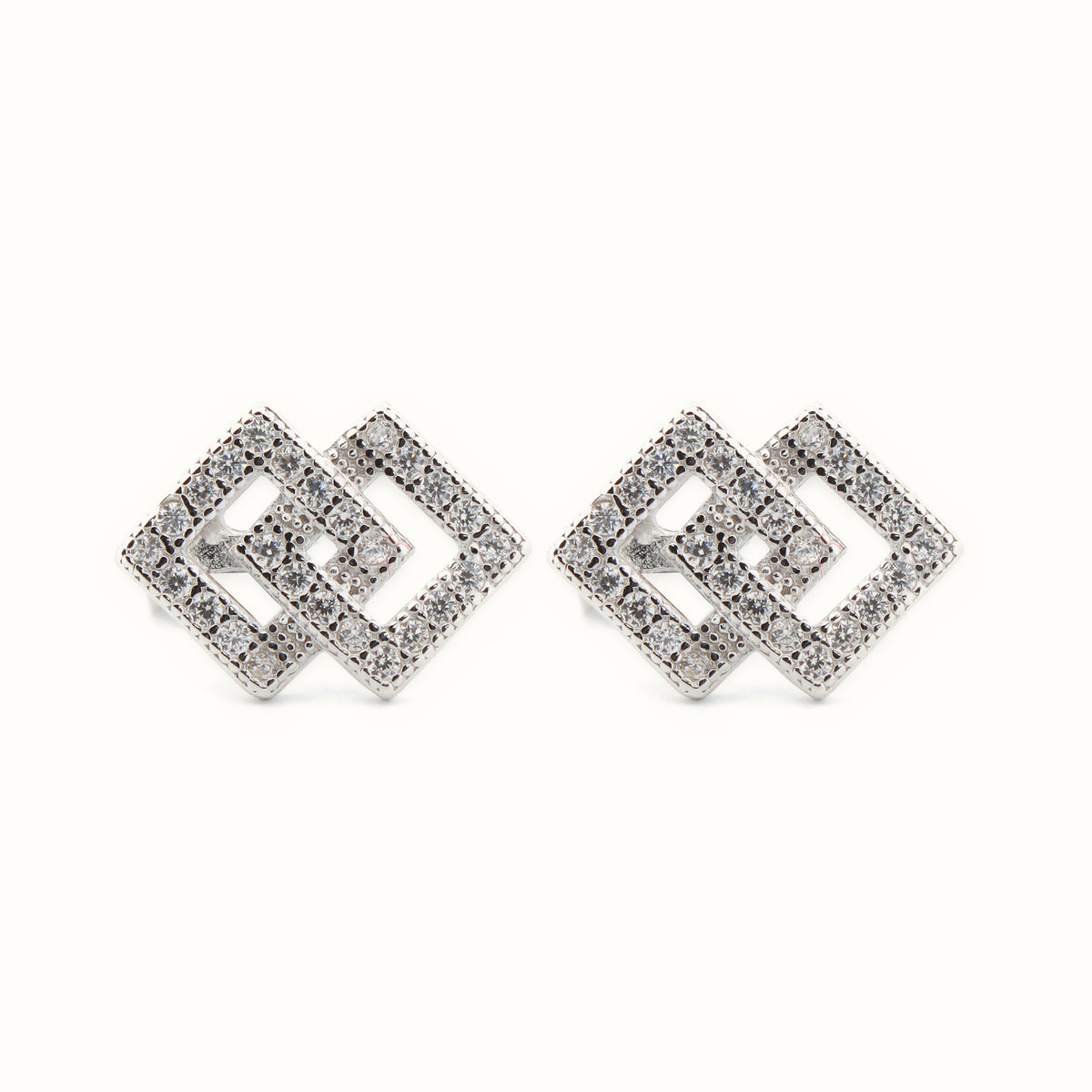 Sterling Silver Rhodium Plated CZ Set Stud Earrings – AES176