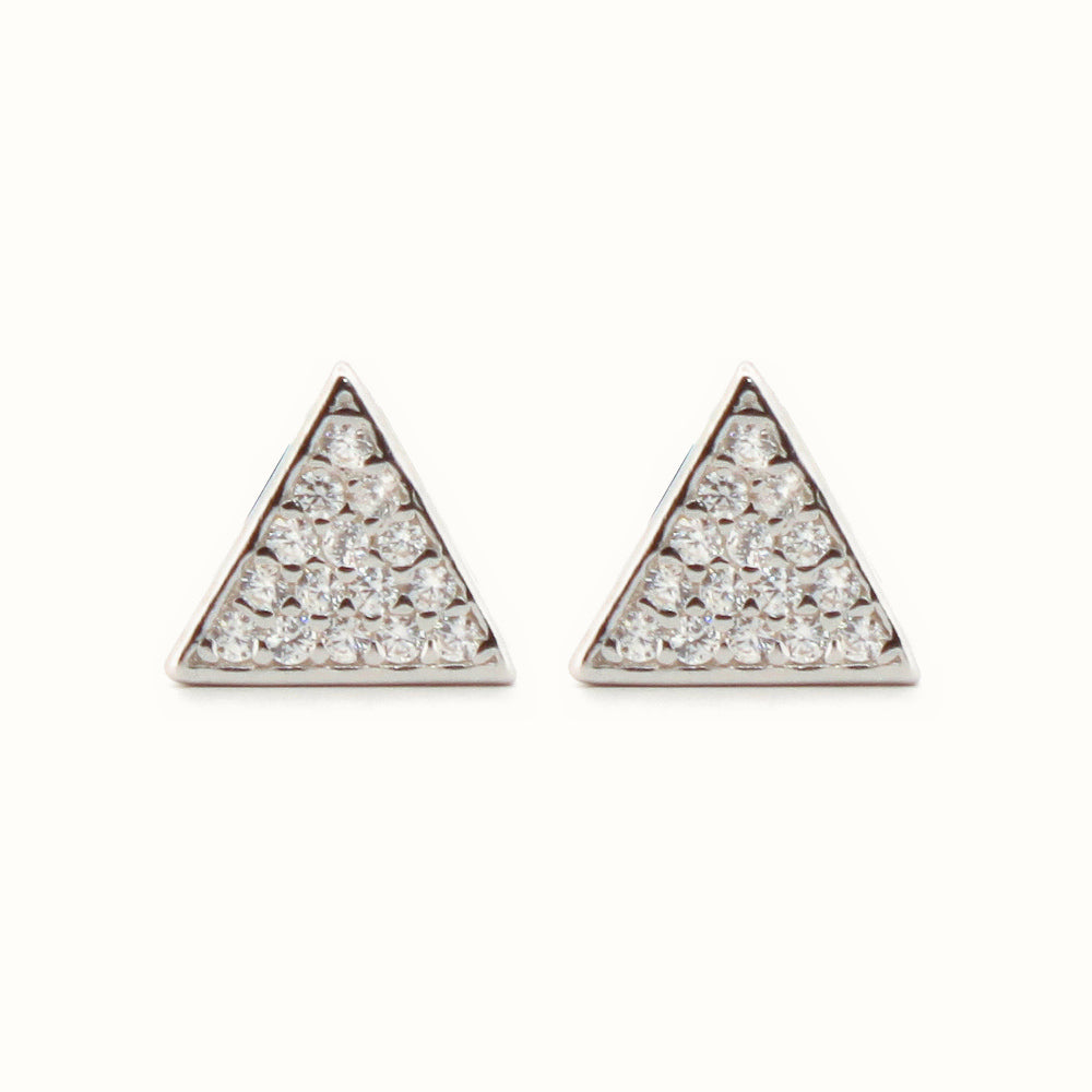 Sterling Silver Rhodium Plated CZ Set Triangle Stud Earrings – AES177