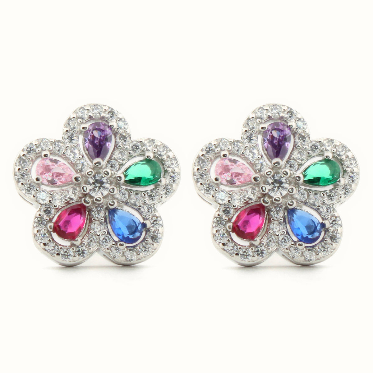 Sterling Silver Rhodium Plated CZ Set Stud Earrings – AES182