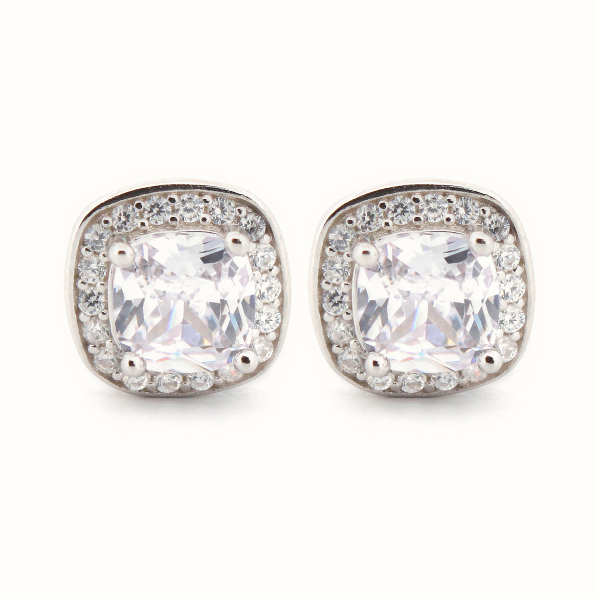 Sterling Silver Rhodium Plated CZ Set Stud Earrings – AES189