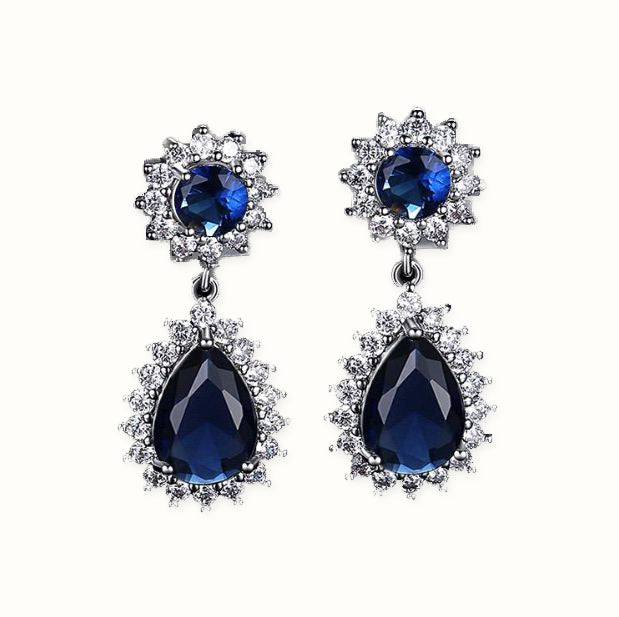Sterling Silver Rhodium Plated Pear Shape Cluster Drop Earrings – AES191
