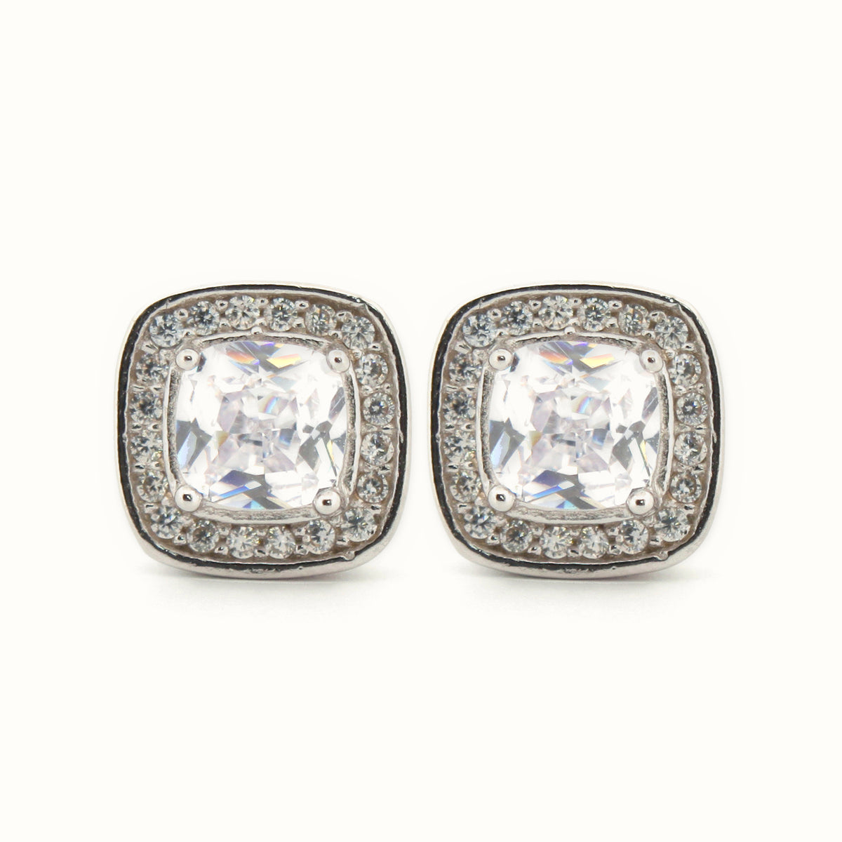 Sterling Silver Rhodium Plated CZ Set Stud Earrings – AES192