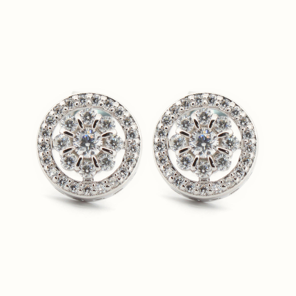 Sterling Silver Rhodium Plated CZ Set Stud Earrings – AES206