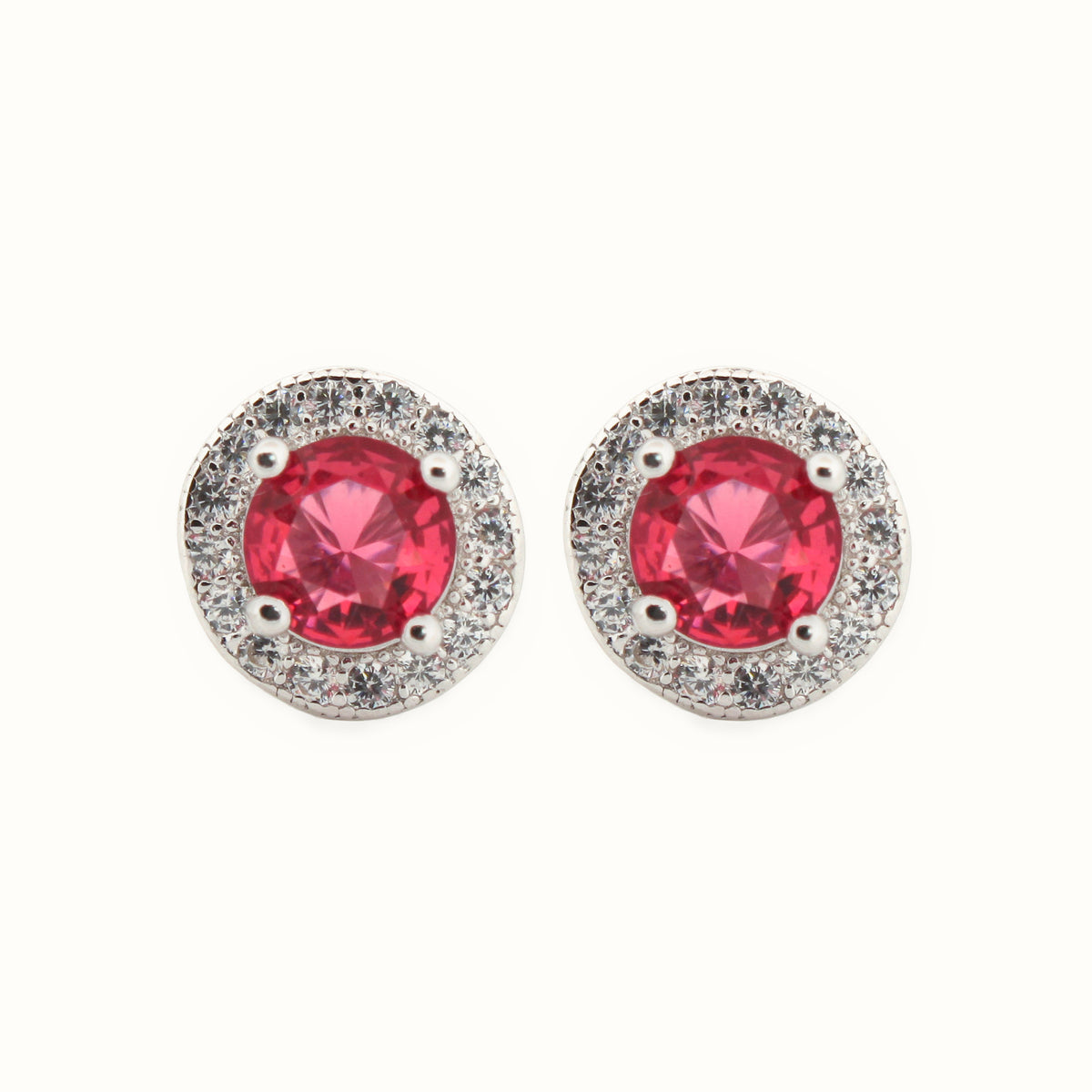 Sterling Silver Rhodium Halo Stud Earrings Ruby Centre CZ – AES219R