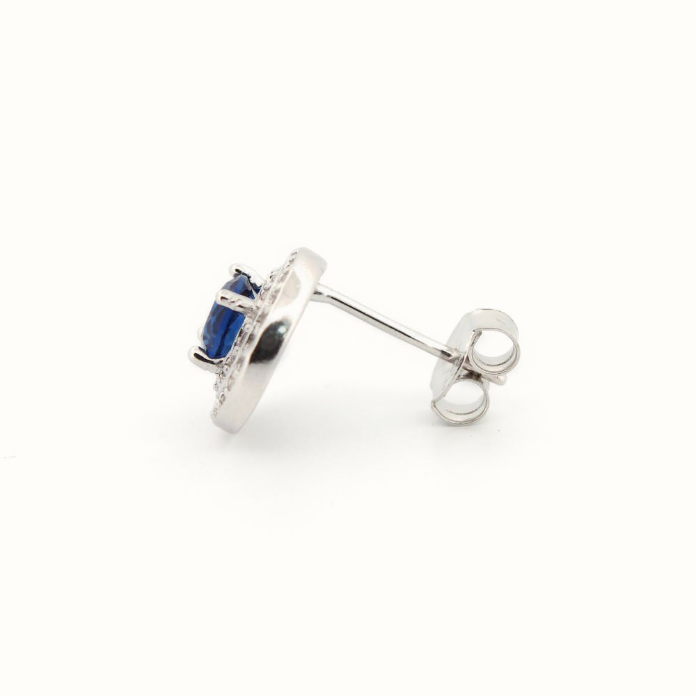 Sterling Silver Rhodium Halo Stud Earrings Sapphire Centre CZ – AES220B