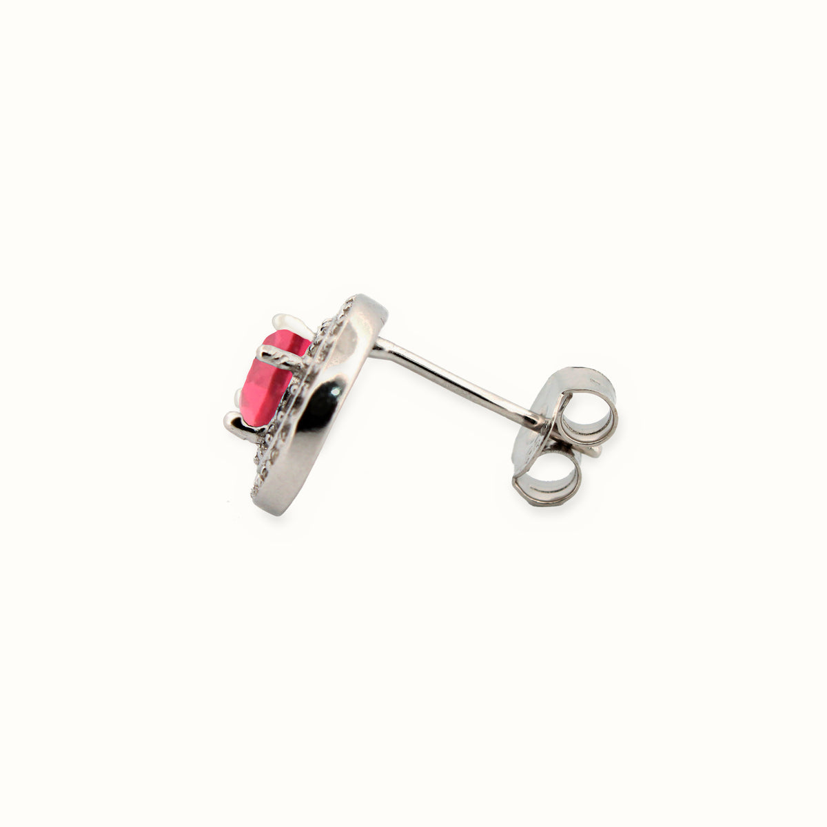Sterling Silver Rhodium Halo Stud Earrings Ruby Centre CZ – AES220R