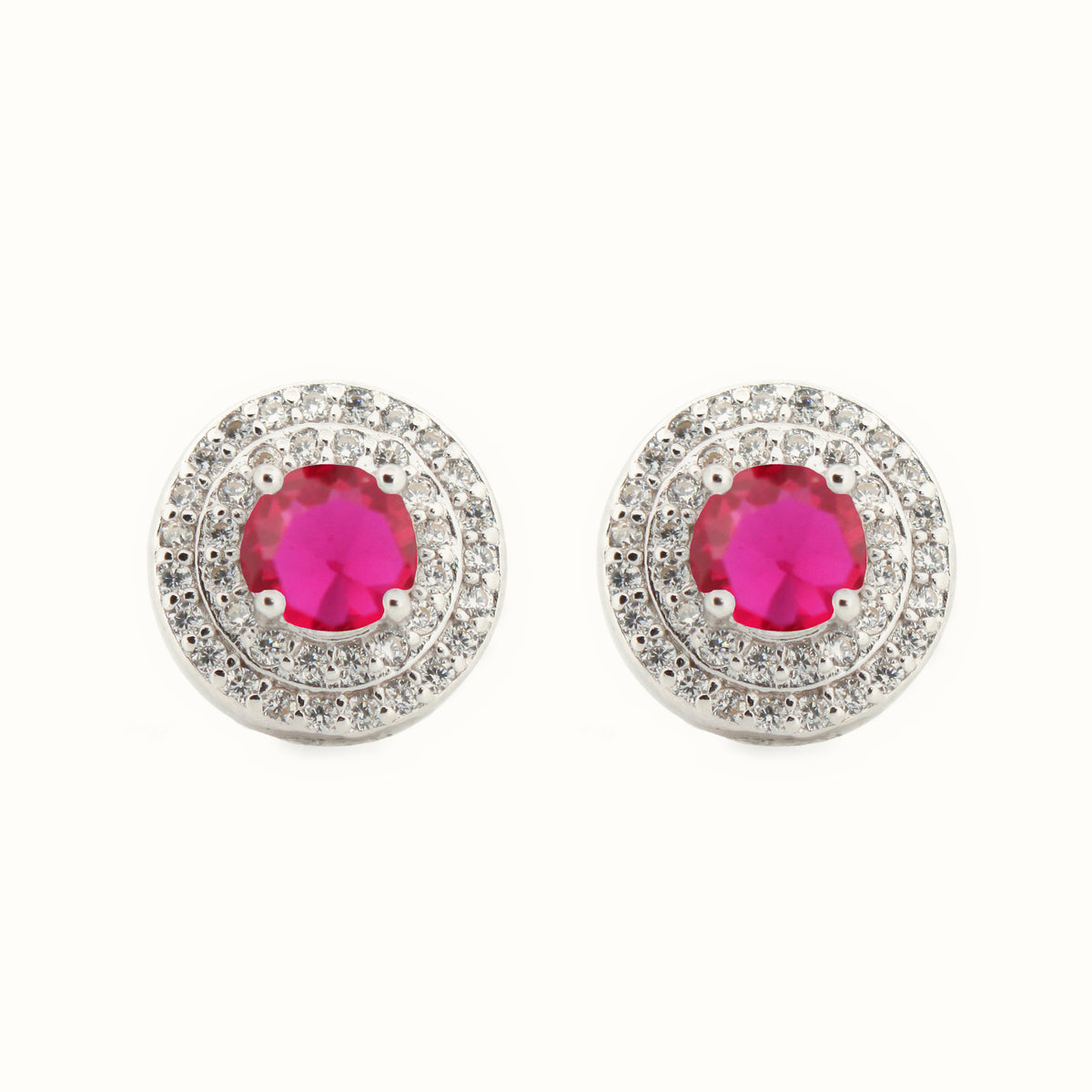 Sterling Silver Rhodium Halo Stud Earrings Ruby Centre CZ – AES220R