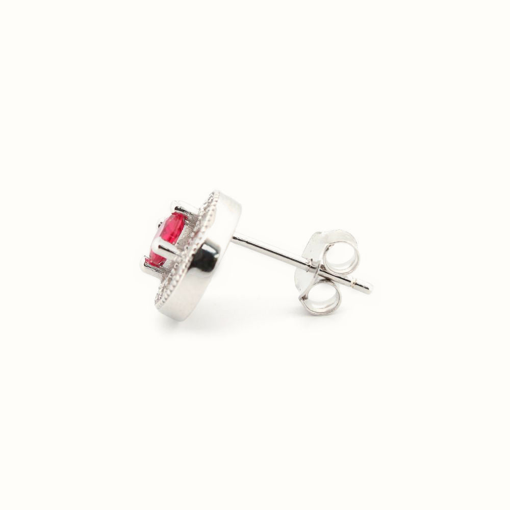 Sterling Silver Rhodium Halo Stud Earrings Ruby Centre CZ – AES221R