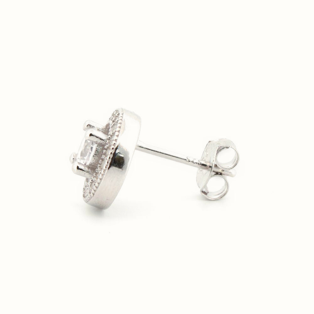 Sterling Silver Rhodium Halo CZ Stud Earrings White – AES221W