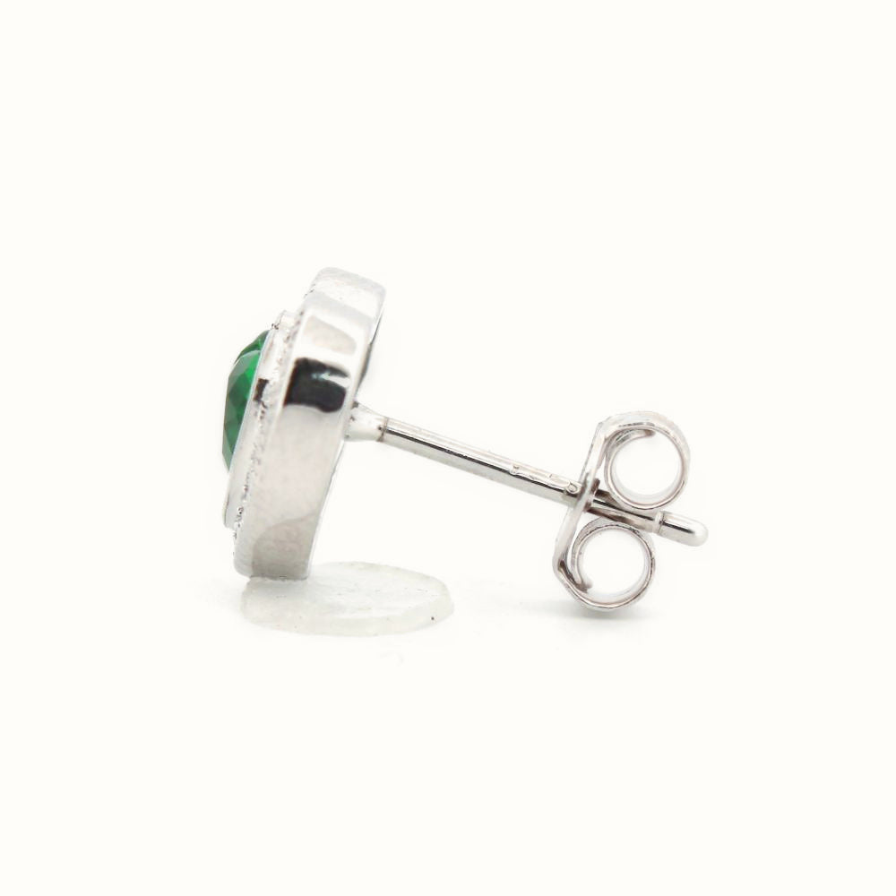 Sterling Silver Rhodium Heart Shape Stud Earrings Emerald Centre CZ – AES222G