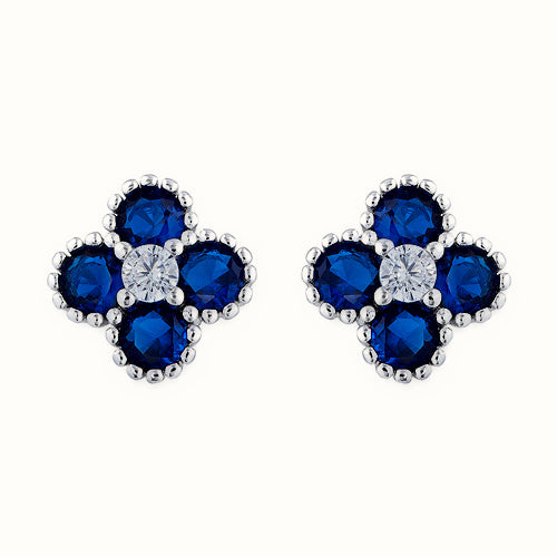 Sterling Silver Rhodium CZ Set Clover Stud Earrings – AES230B