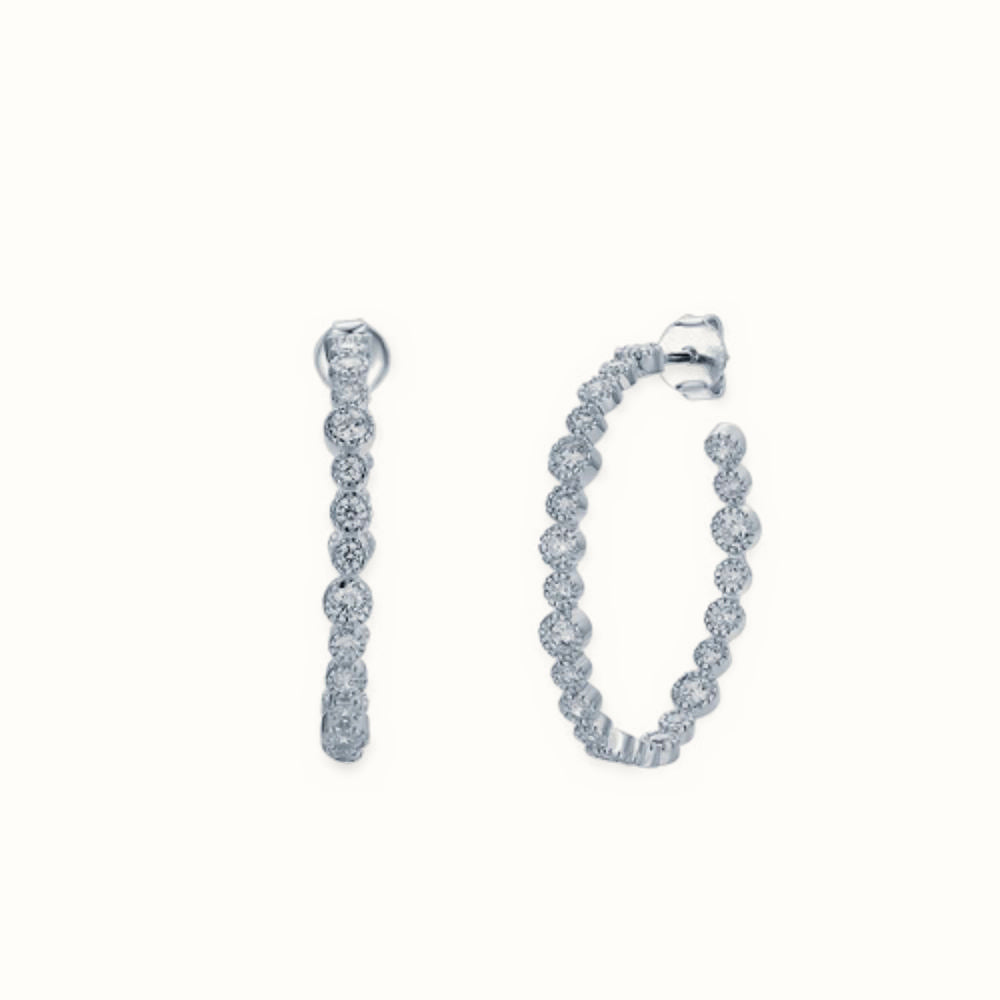 Sterling Silver Rhodium Plated CZ Set Stud Earrings Hoop Earrings – AES233