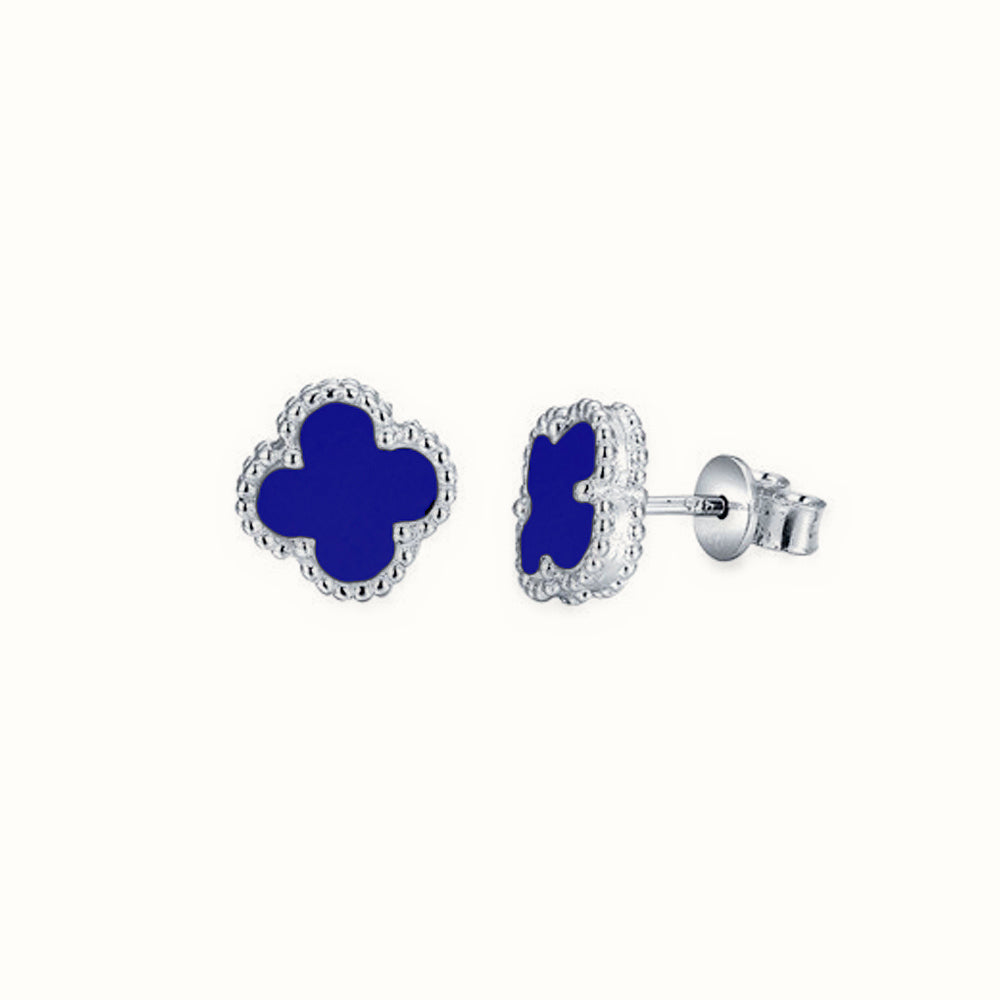 Sterling Silver Rhodium Plated Blue Agate Clover Stud Earrings – AES252