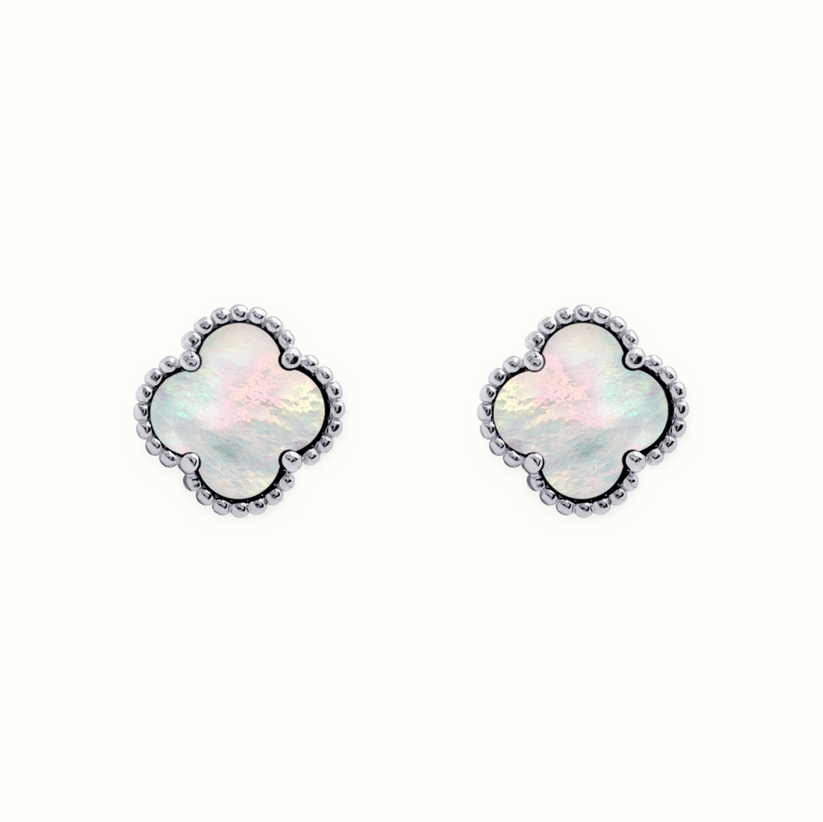 Sterling Silver Rhodium 5 Clover Stud Earrings MOP White Colour – AES255