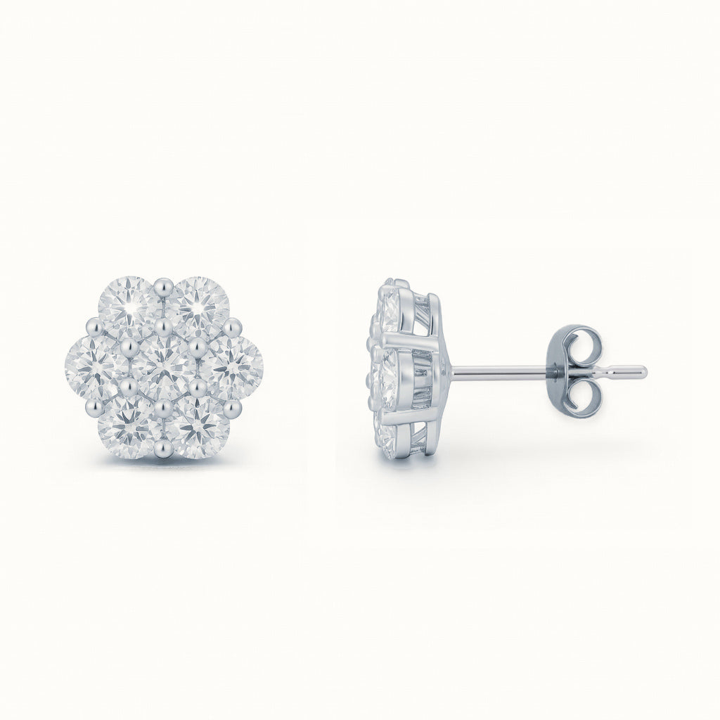 Sterling Silver CZ Set 6x1 Cluster Studs 8mm – AES263C