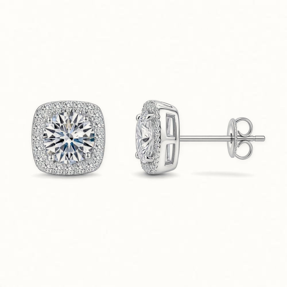 Sterling Silver CZ Set Sq Halo Studs 5.0mm – AES269B