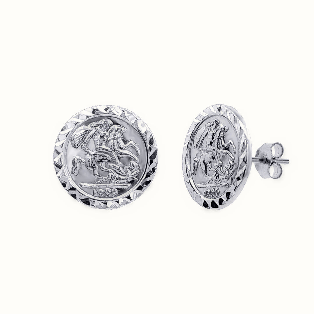 Sterling Silver 10mm St George & Dragon Stud Earrings – AES291