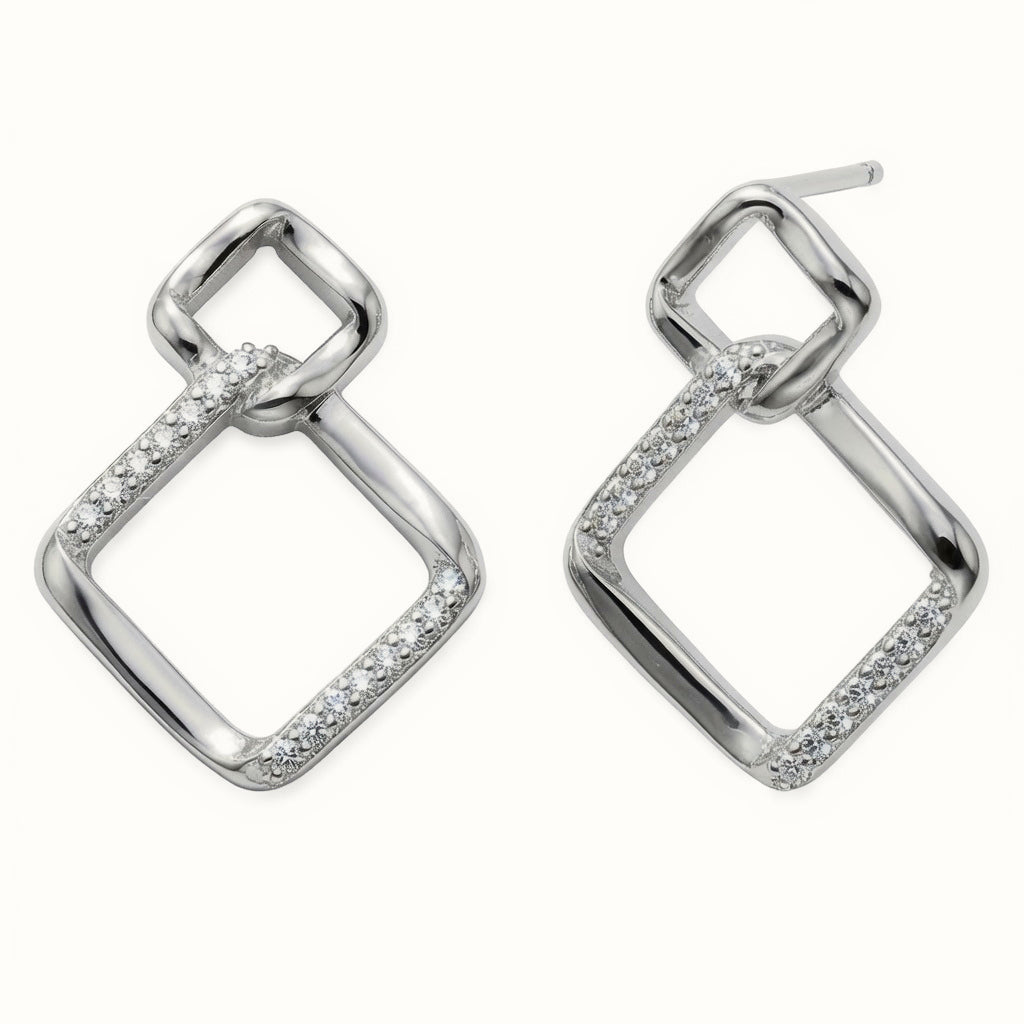 Sterling Silver CZ Square Knot Earrings – AES297