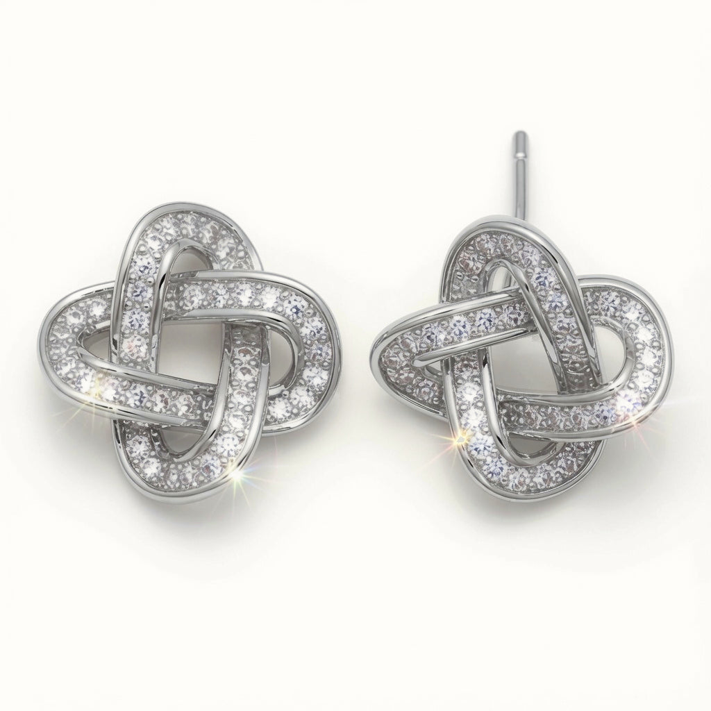 Sterling Silver CZ Love Knot Stud Earrings – AES308