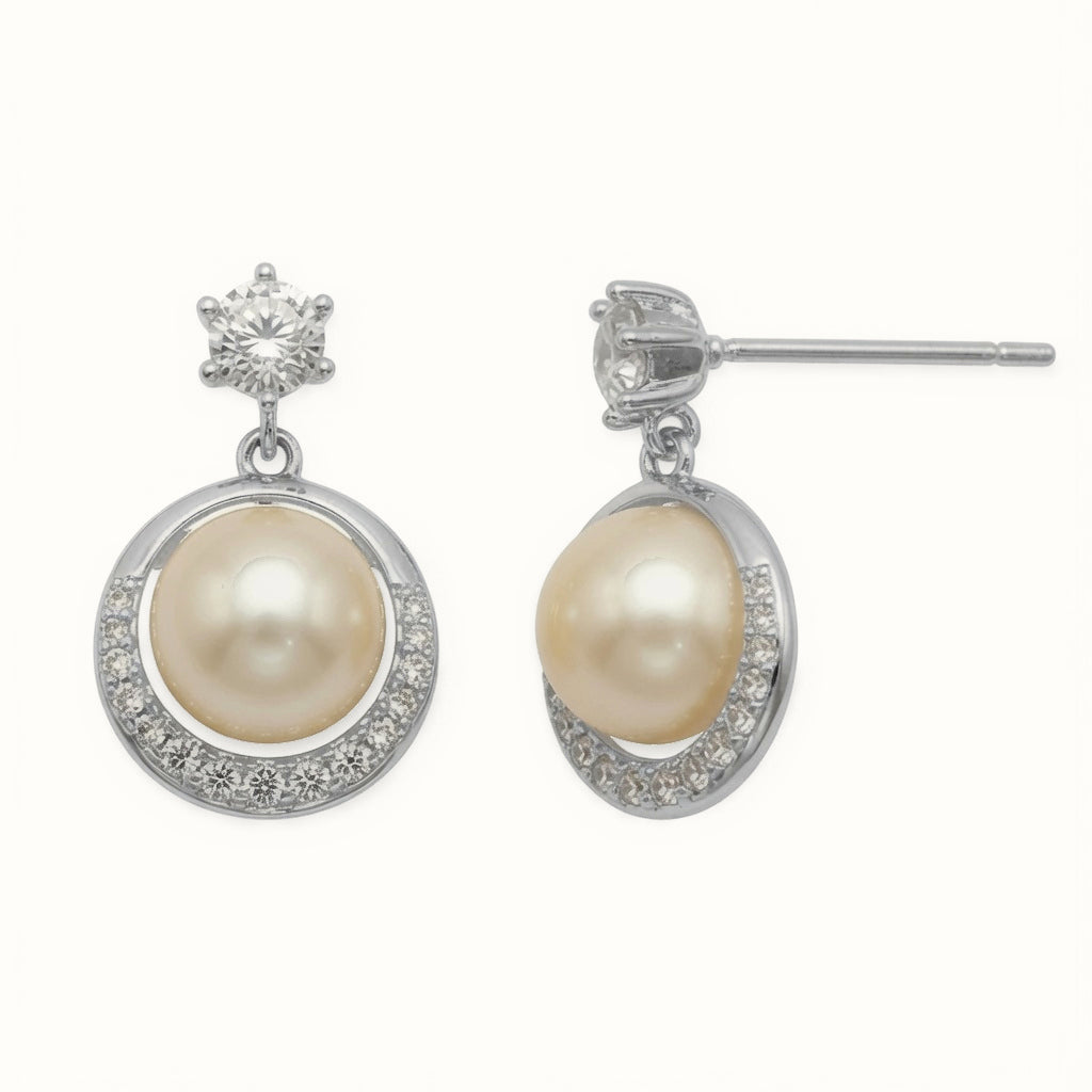 Sterling Silver Pearl CZ Drop Earrings – AES309