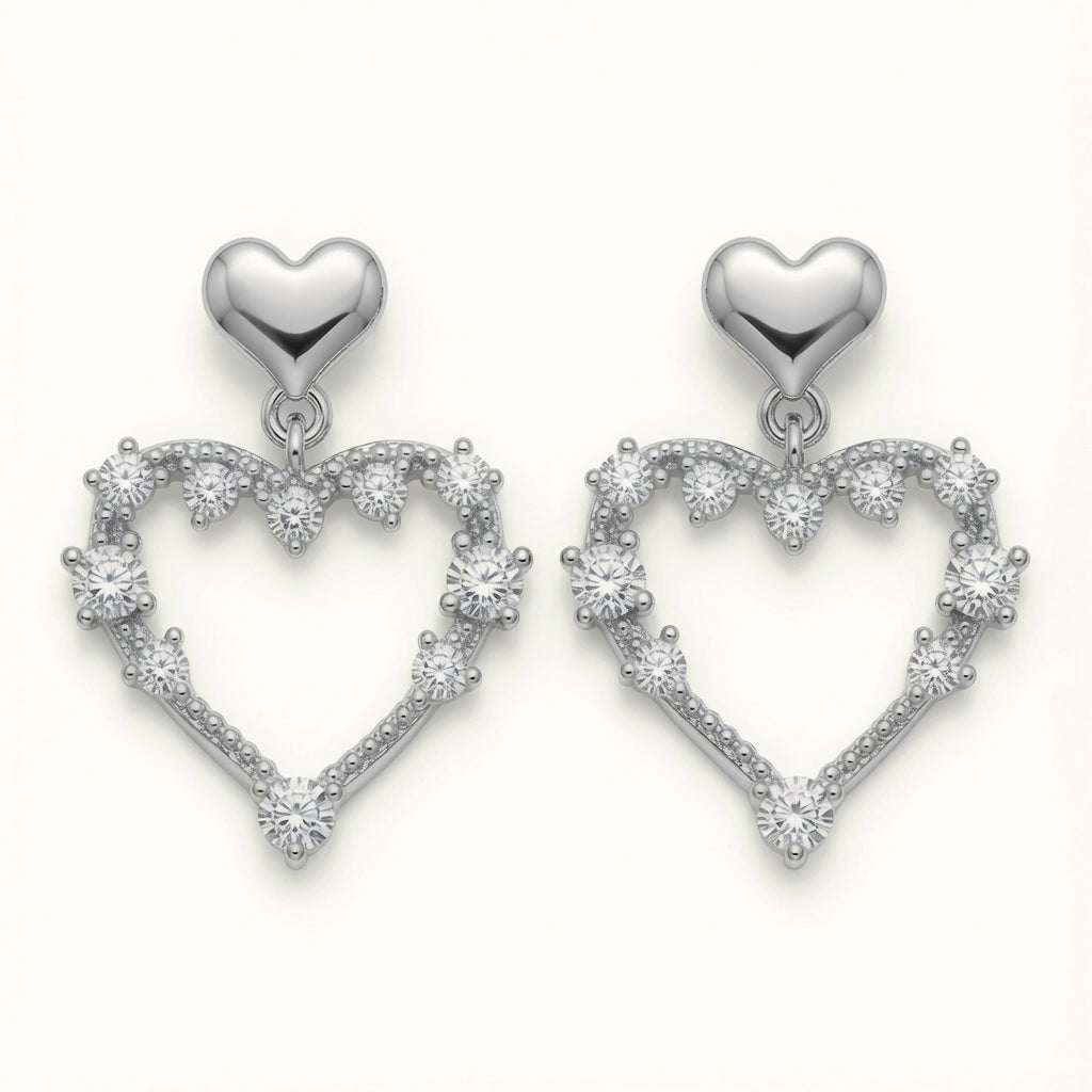 Sterling Silver CZ Heart Drop Earrings – AES311